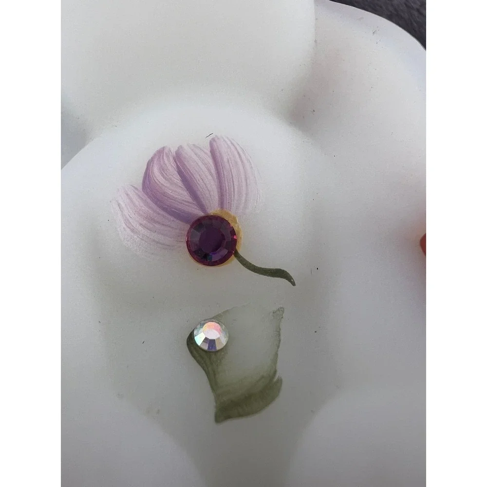 Fenton Opal Satin Lop Eared Bunny Rabbit Floral Crystals Signed 3.75